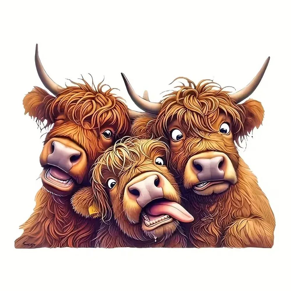 Three Fun and Cute Scottish Highland Cow Vinyl Stickers, Bright Wall for Home, Cabinet, Door,Refrigerator Decoration, Vinyl Car