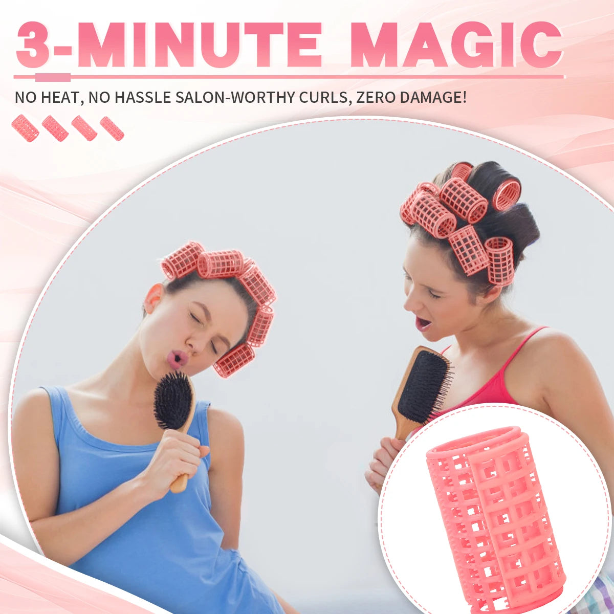 12Pcs Pink Hair Roller Sets Self Holding Hairdressing Curlers DIY Curly Hairstyle Tool For Women Hair Curler Styling Tools