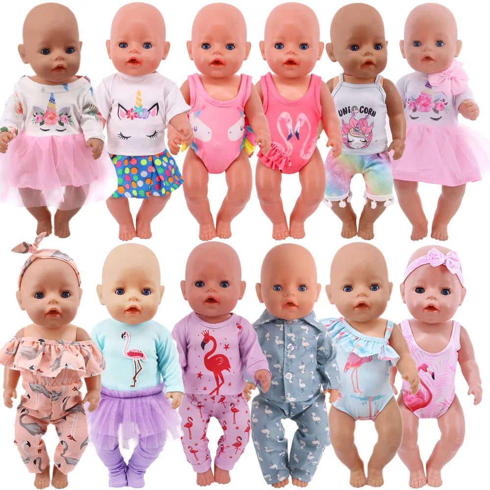 43cm Reborn New Born Baby Doll Clothes Unicorn Flamingo Fanny Cartoon Doll Accessories 18 inch Doll  Clothes American girl`s Toy