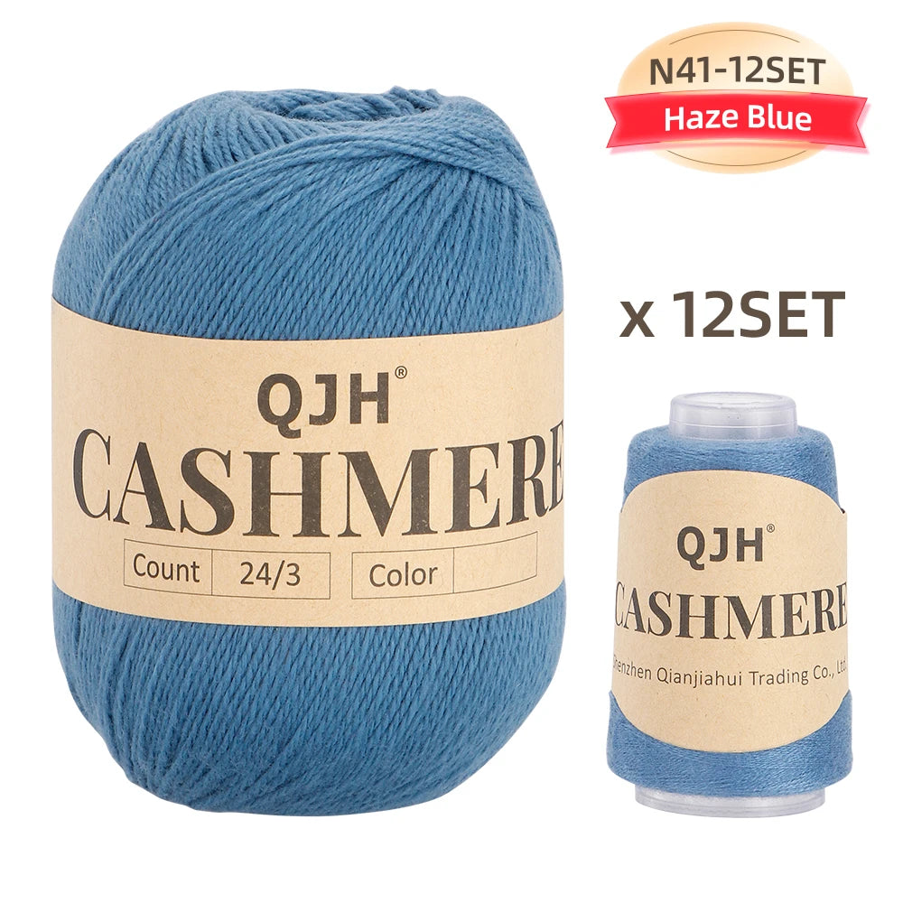 QJH 12 Set Luxurious Cashmere Yarn - Ultra-Soft & Premium Quality for Knitting Luxe Sweaters & Scarves, Hats - Yarn Enthusiasts