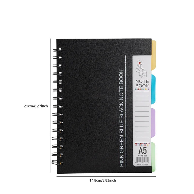 96-Sheet Spiral Notebook with 4 Divider Pages A4/A5 Sizes Lined Pages