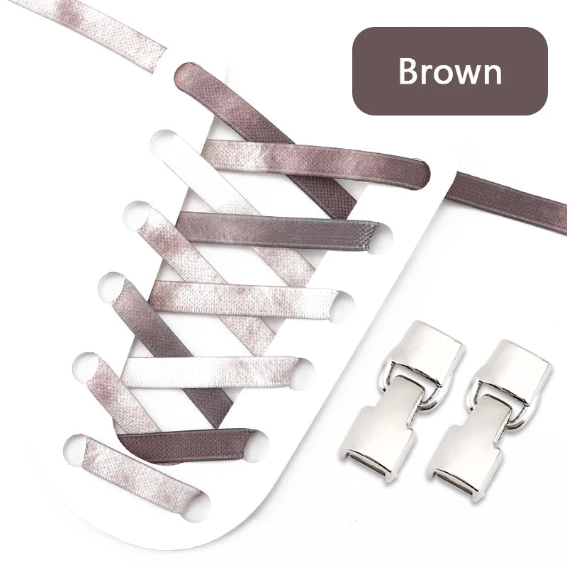 1Pair Rainbow Shoe Laces Without Ties Elastic Shoelaces Metal Buckle Lock Convenient Lazy Shoes Lace For Sneakers Accessories