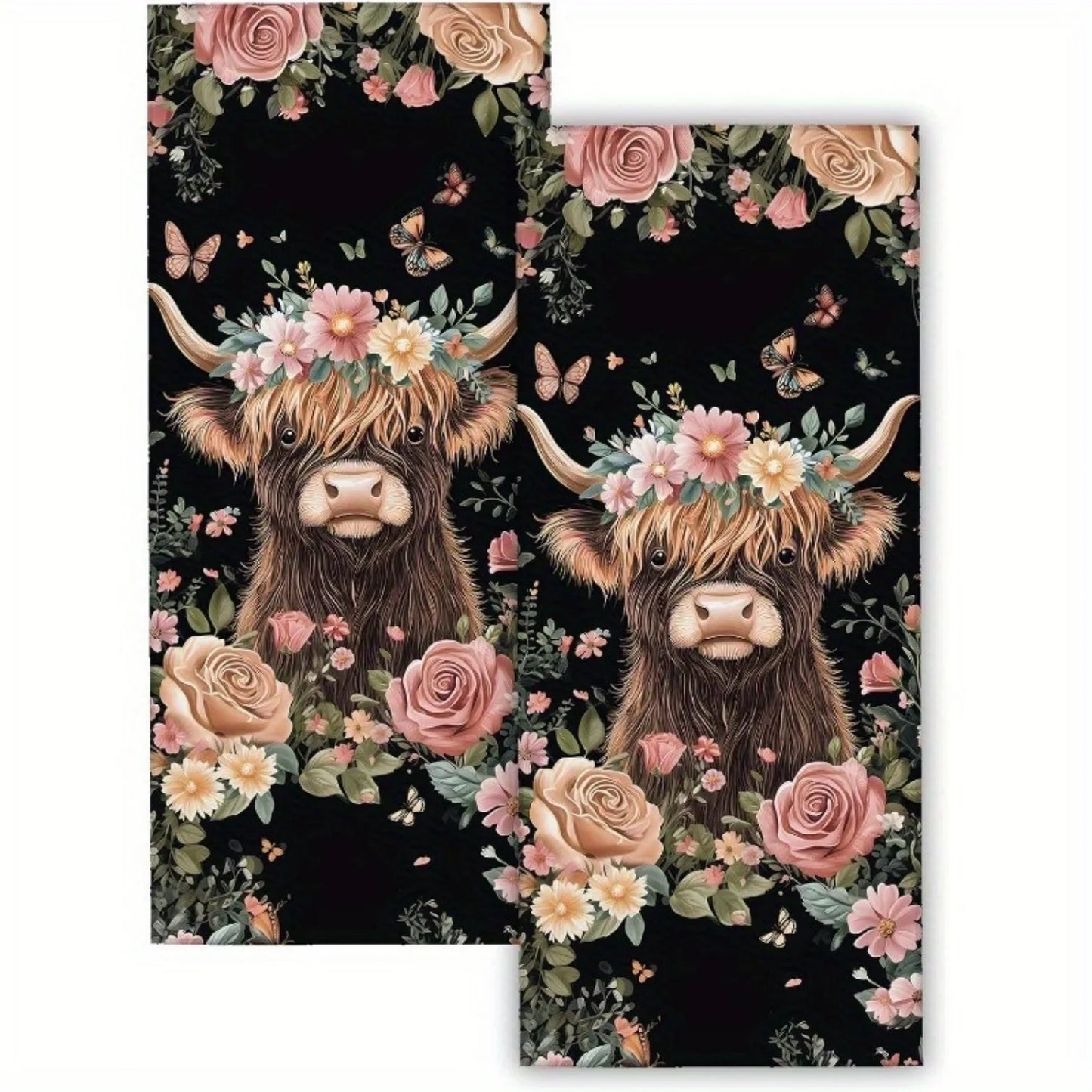 2 Highland Cow Hand Towels Measuring,Suitable for Animal Lovers, And Perfect for Bathroom, Spa, Kitchen