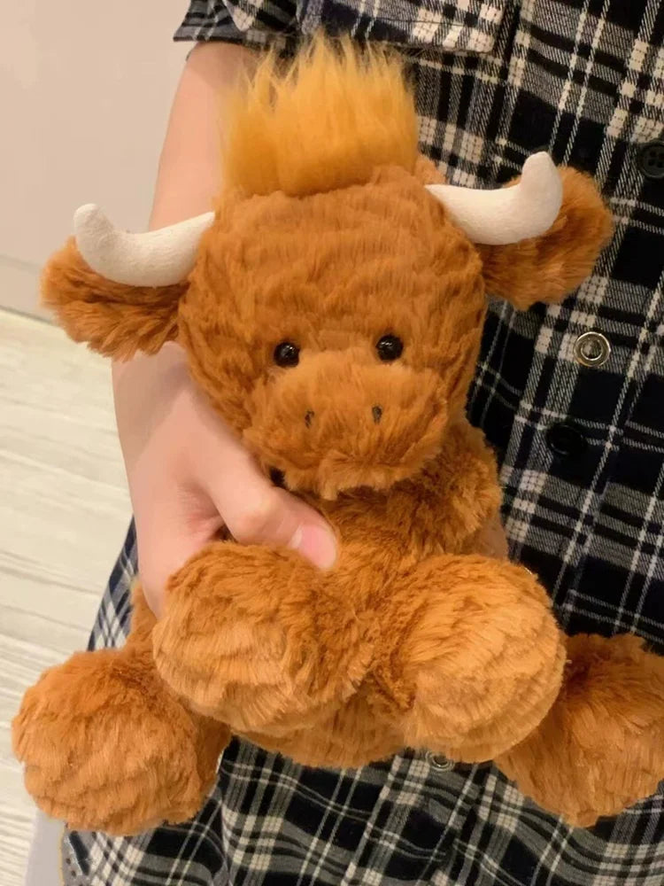 Cute Scottish Highland Cow Plush Toy Haired Cow Stuffed Animal Cartoon Cattle Super Soft Huggable Farm Animal Toy Gift for Kids
