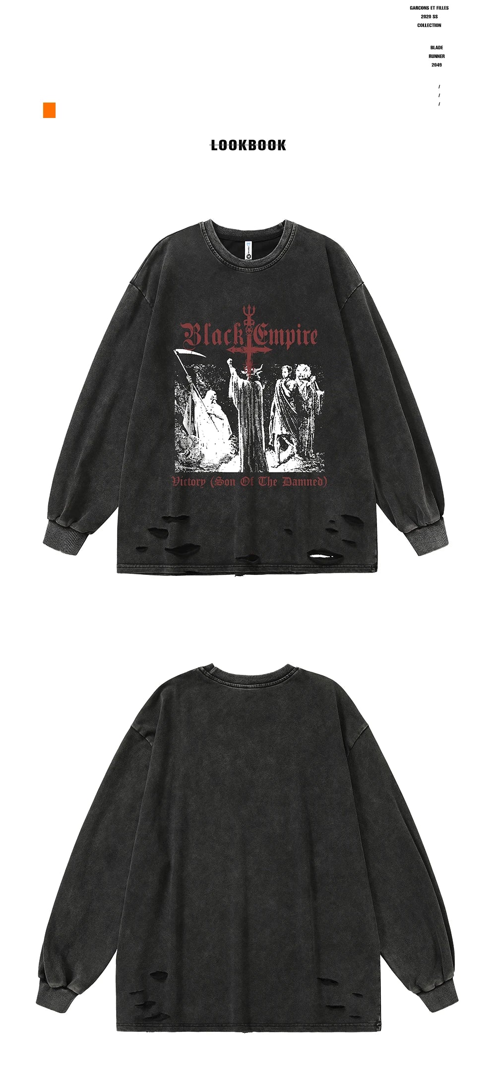 Black Goth Ripped Holes Retro Unisex Oversize Thin Sweatshirts T Shirt Women Men Hoodies Y2k Grunge Clothes Cotton Harajuku Tops
