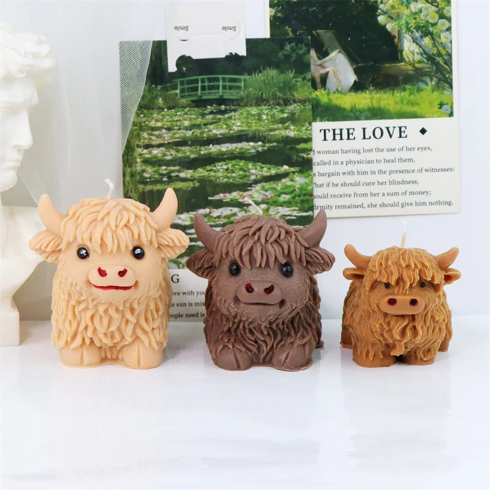 3D Highland Cow Silicone Mold Highland Yak Candle Mold Cute Animal Cattle Resin Concrete Cement Statue Art Mold Home Decor Tool