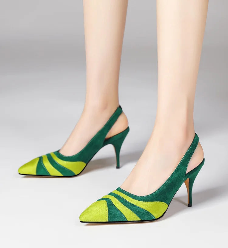 Summer New Rainbow Mixed Color 8cm High Heel Sandals  Women's French Pointed Shallow Mouth Runway Banquet Wedding Shoes size 43