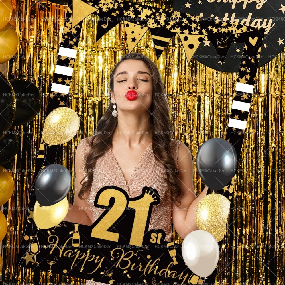 18th 21th 30th 40th 50th 60th Birthday Party Photo Booth Frame Props Black Gold Birthday Party Decor
