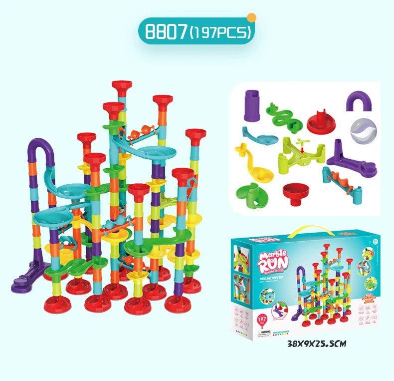 Marbles Run Catapult Track Building Blocks Slide Beads Educational Toys Children Gift Race Balls Toy Marble Track Race Set