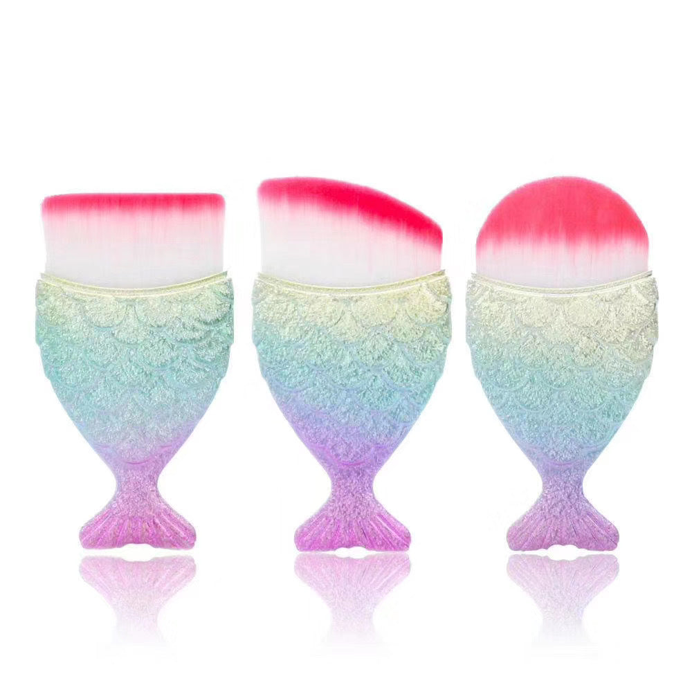 1pc Blush Brush Mermaid Shape Professional Face Makeup Brush Foundation Cosmetic Fish Brush Makeup Tool Kit Powder Nail Art Tool