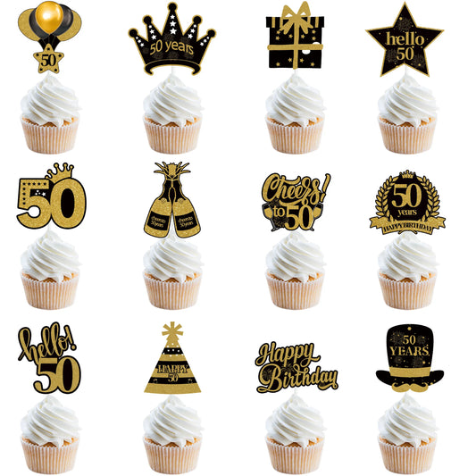 18 21 30 40 50 60 70 80th Black Gold Birthday Party Adult Cupcake Topper 30 40 50 Years Old Birthday Party Decor Anniversary