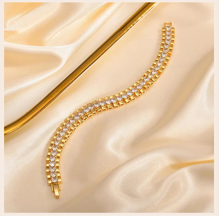 Tennis Bracelet, CZ Cubic Zirconia Rhinestone Chain Bracelet, Chunky Wide Hip Hop Jewelry