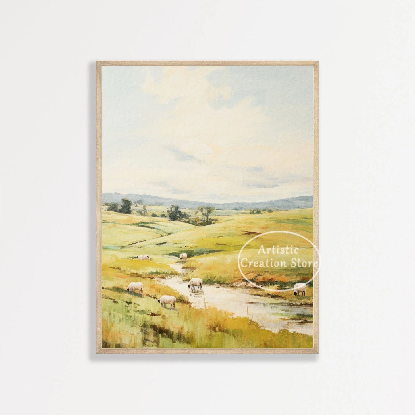 Countryside Highland Sheep Poster Modern Farmhouse Wall Art Pink Sheep Animals Print Canvas Painting Wall Living Room Home Decor