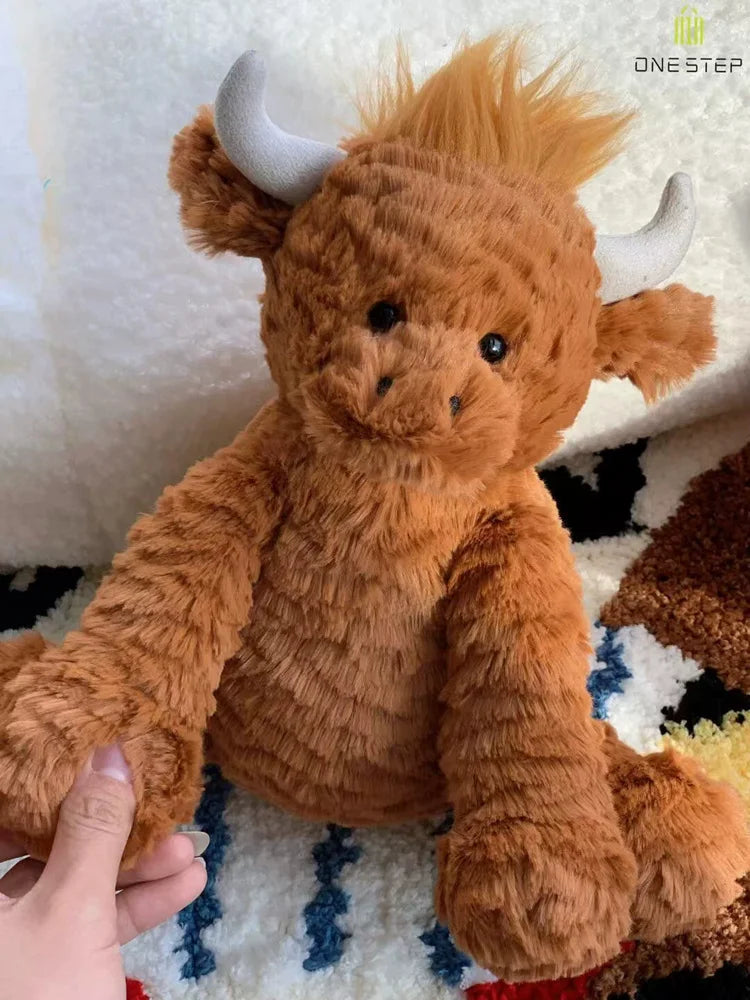 Cute Scottish Highland Cow Plush Toy Haired Cow Stuffed Animal Cartoon Cattle Super Soft Huggable Farm Animal Toy Gift for Kids