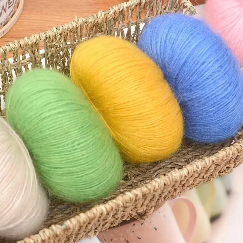 Luxury mohair blend yarn, soft merino wool blend, DIY knitting and crochet projects, containing 45% mohair, 40% merino wool, 15%