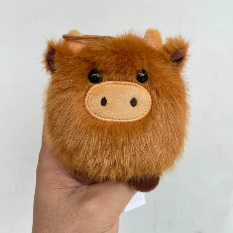 Kawaii Highland Cow Plush Pillow PP Bull Keychain Super Soft Stuffed Animal Car Ornament Cute Fur Plushie Pendant Birthday Gift