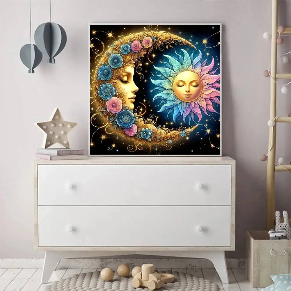 Momoart 5D DIY Diamond Painting Moon Landscape Suitable For Beginners Abstract Flower Abstract Diamond Mosaic Sun Unique Gift