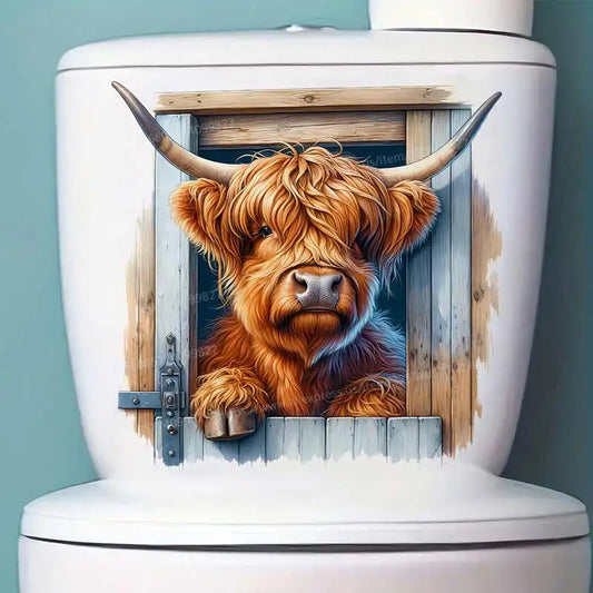 Highland Cow Cute Baby Cow Wall Sticker Toilet Lid Sticker Bedroom Entrance Living Room Porch Home Decora Waterproof Decals S842