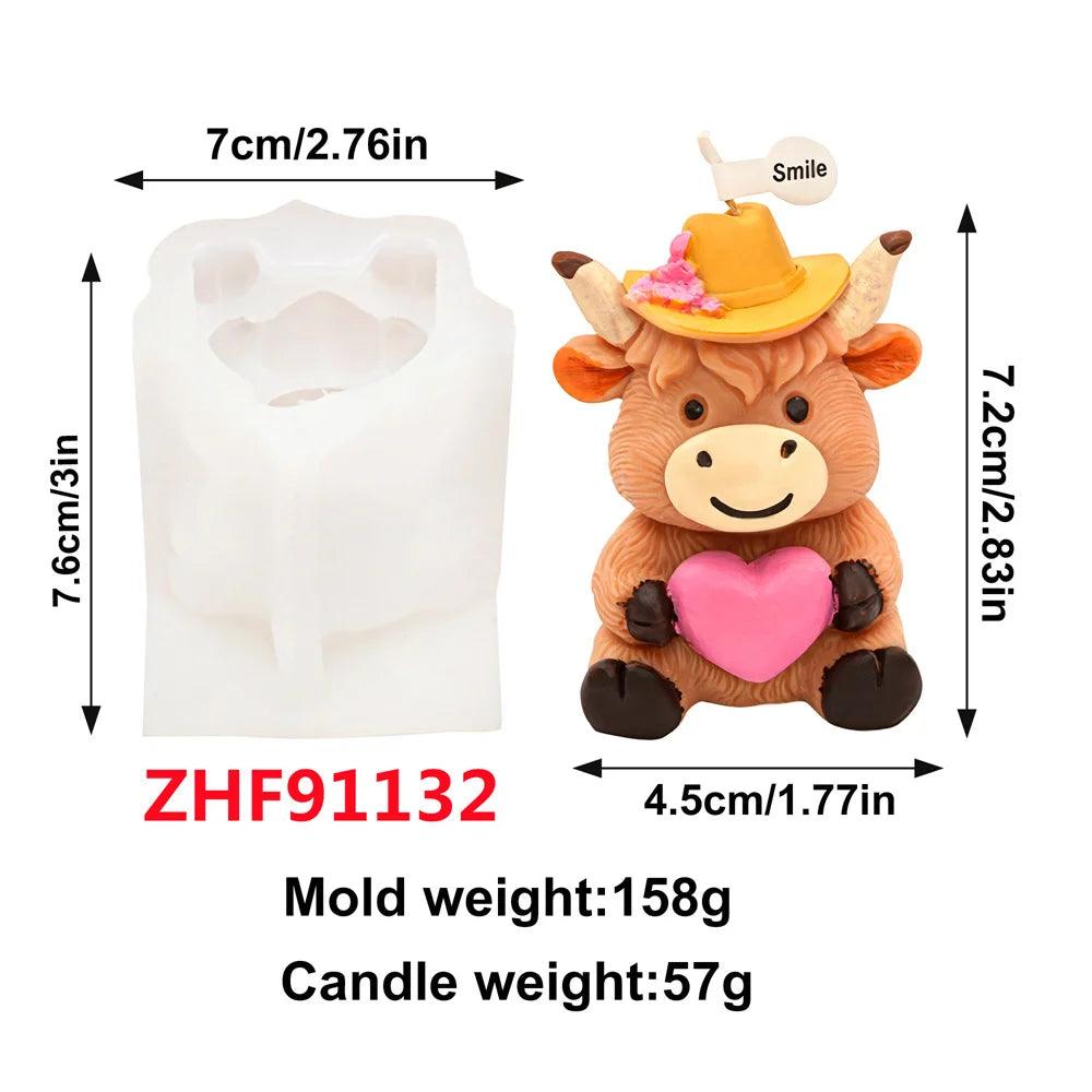 Scottish Highland Cow Candle Mold 3D Animal Mold Highland Cow Silicone Mold Scottish Doll Cow Resin Mold Creative Birthday Gift