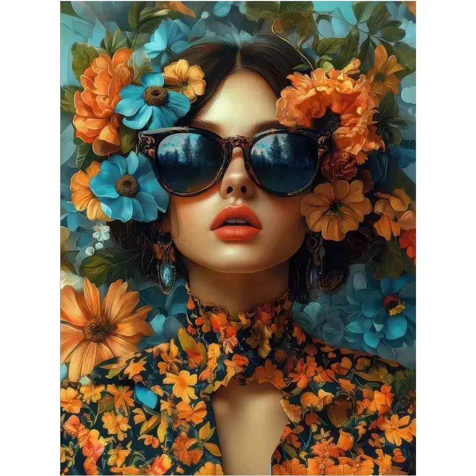 5D DIY Diamond Art Kit Full square Round Drill Mosaic Embroidery Beauty Women,Flowers,Sunglasses Imitation Diamonds Wall Decor