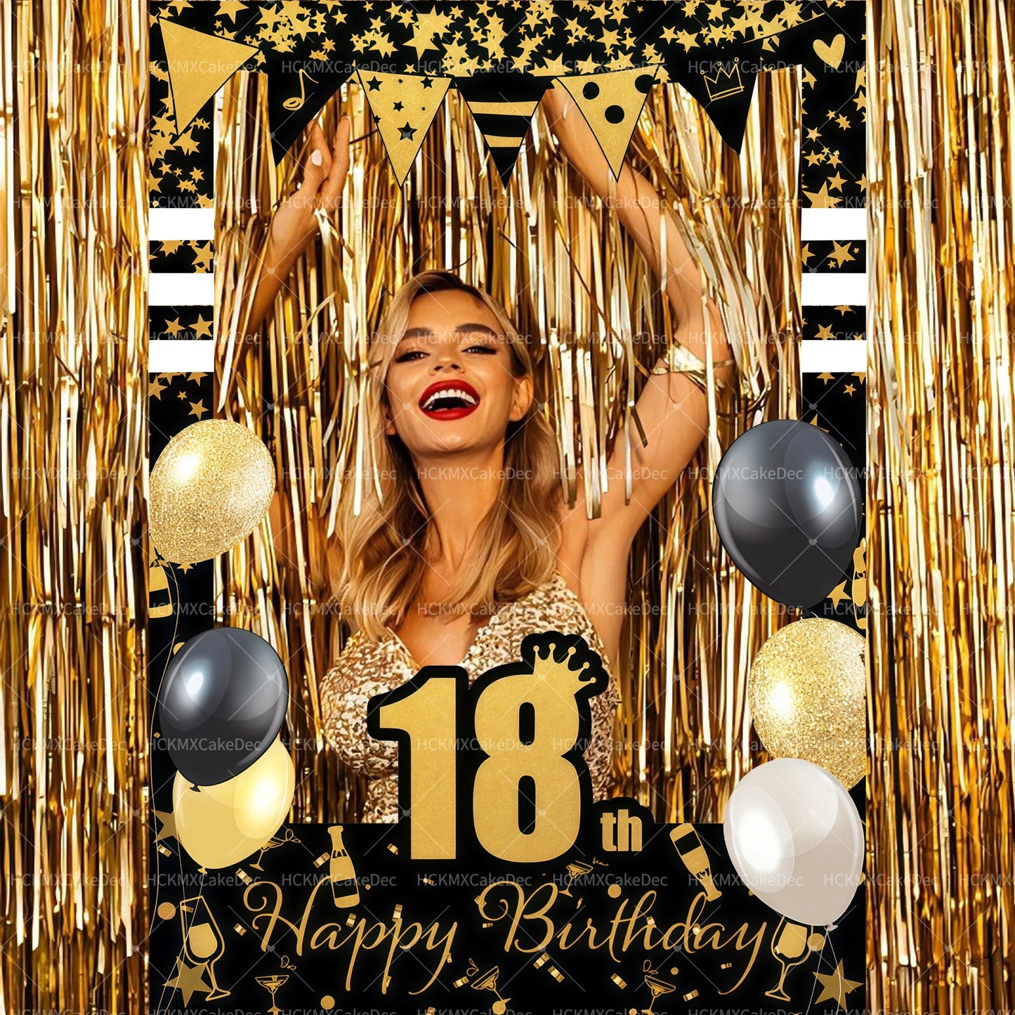 18th 21th 30th 40th 50th 60th Birthday Party Photo Booth Frame Props Black Gold Birthday Party Decor