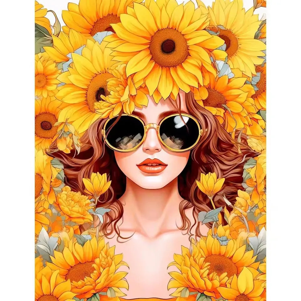 5D DIY Diamond Art Kit Full square Round Drill Mosaic Embroidery Beauty Women,Flowers,Sunglasses Imitation Diamonds Wall Decor