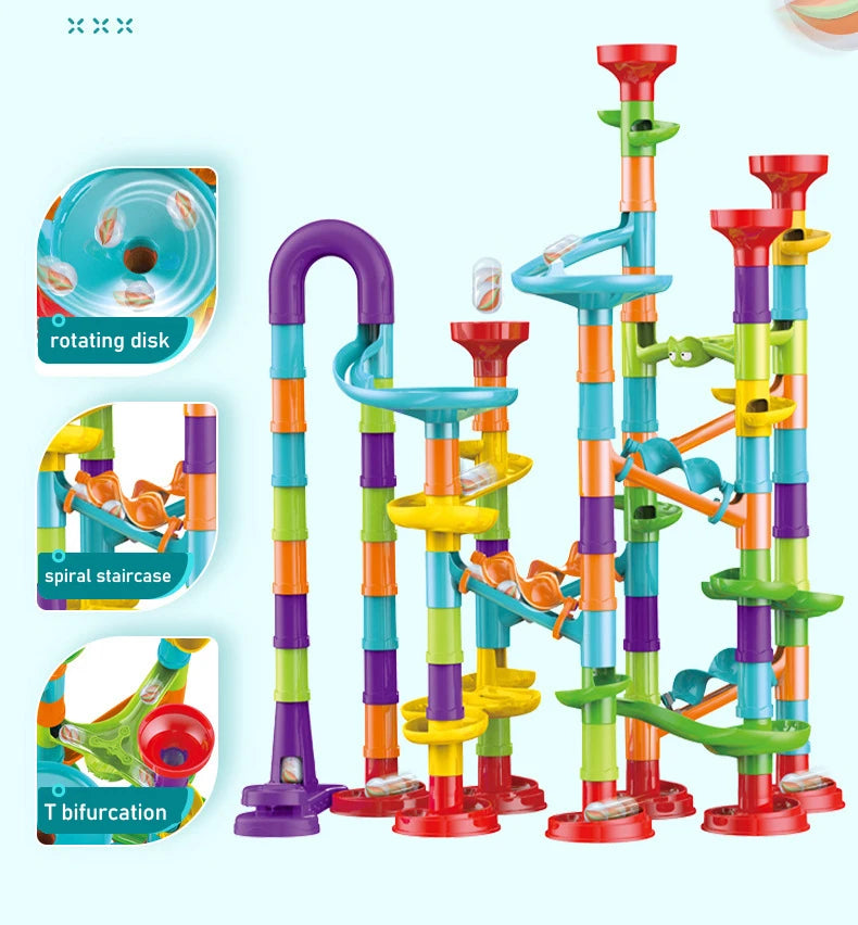 Marbles Run Catapult Track Building Blocks Slide Beads Educational Toys Children Gift Race Balls Toy Marble Track Race Set