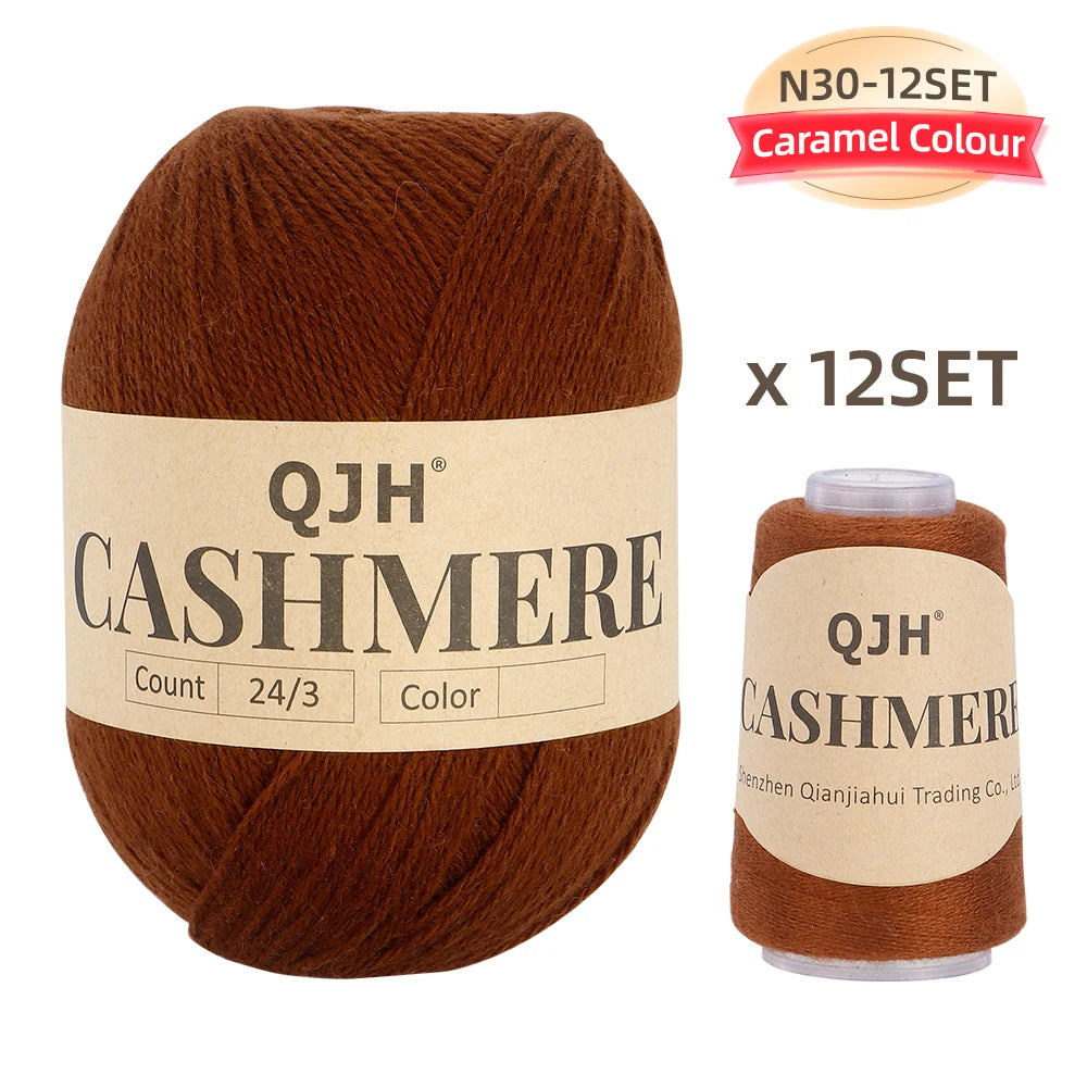 QJH 12 Set Luxurious Cashmere Yarn - Ultra-Soft & Premium Quality for Knitting Luxe Sweaters & Scarves, Hats - Yarn Enthusiasts
