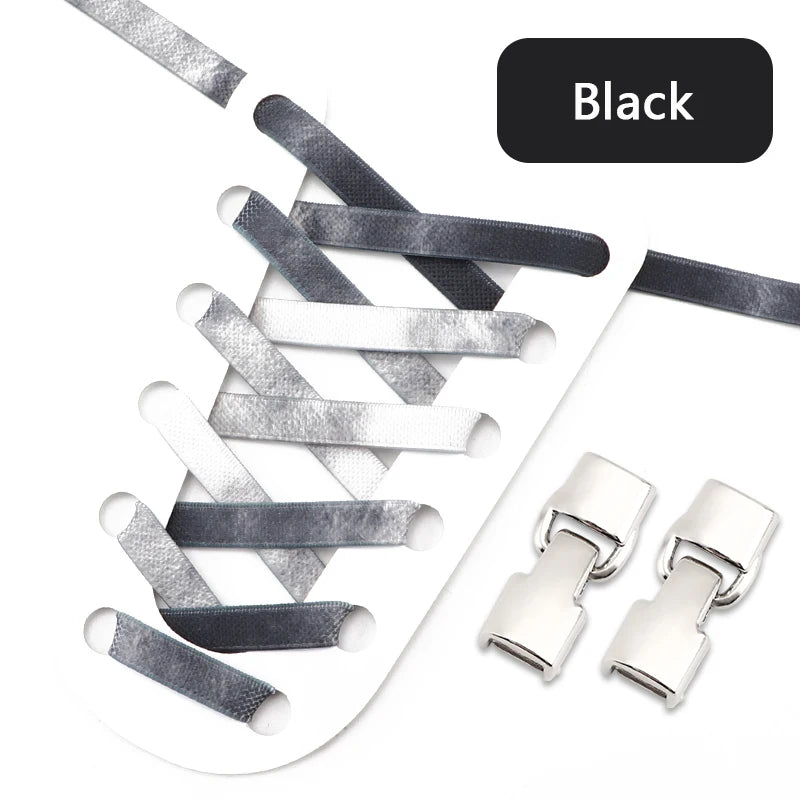 1Pair Rainbow Shoe Laces Without Ties Elastic Shoelaces Metal Buckle Lock Convenient Lazy Shoes Lace For Sneakers Accessories