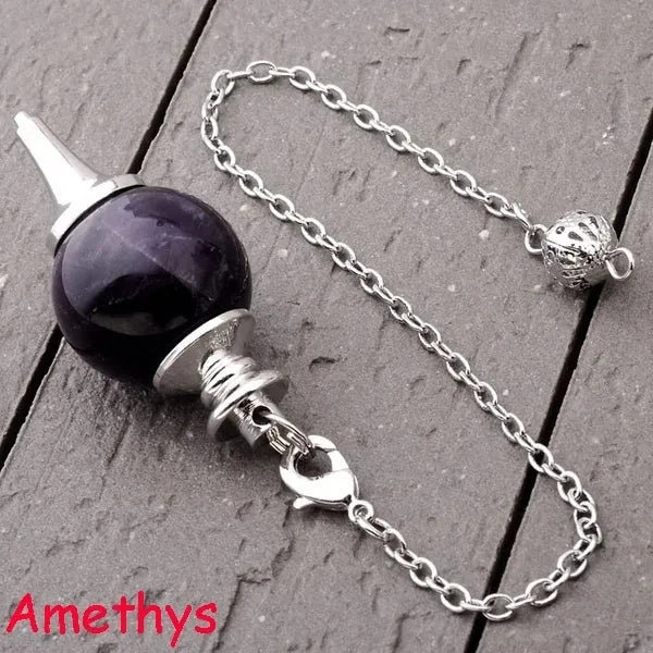 Reiki Healing Chakra Pendulum Pendants Lucky Crystal Quartz Stone Pendulum Pendant With Silvery Ball Chain Hypnosis For Necklace