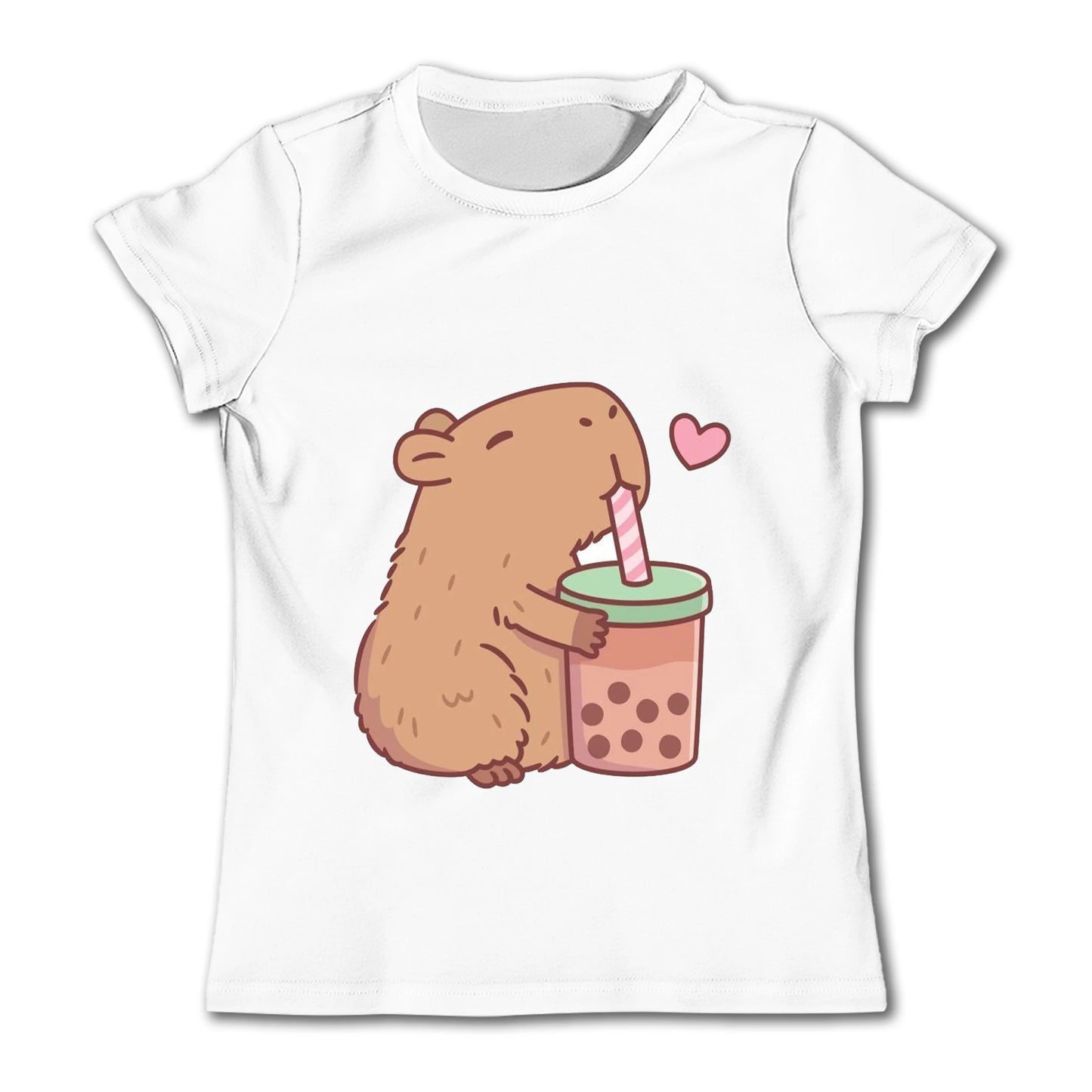 Cute Capybara Loves Bubble Tea print kids T-Shirt summer children's pure cotton short-sleeved casual tops boys and girls gifts