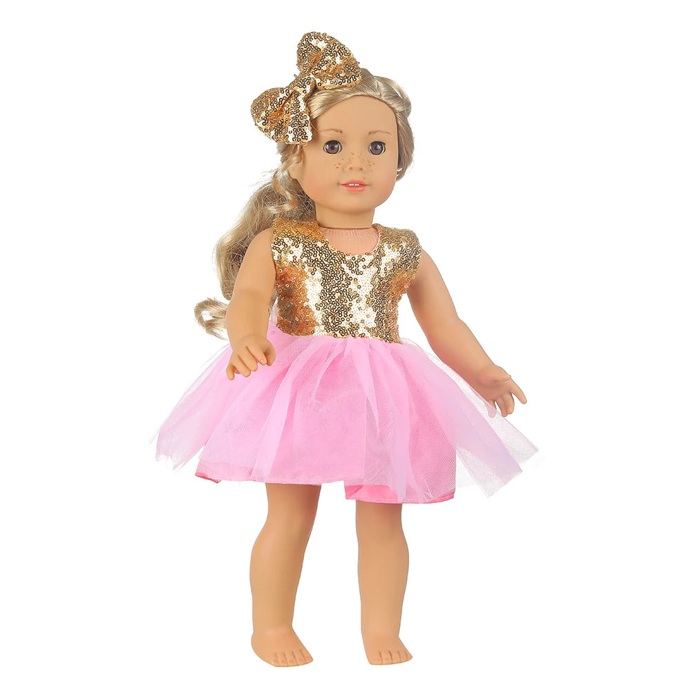 American 18 Inch Girl Doll Sequins Skirt Clothes Shining Cute Mini Dress For 43cm Baby New Born,OG,DIY Doll Accessories Toy