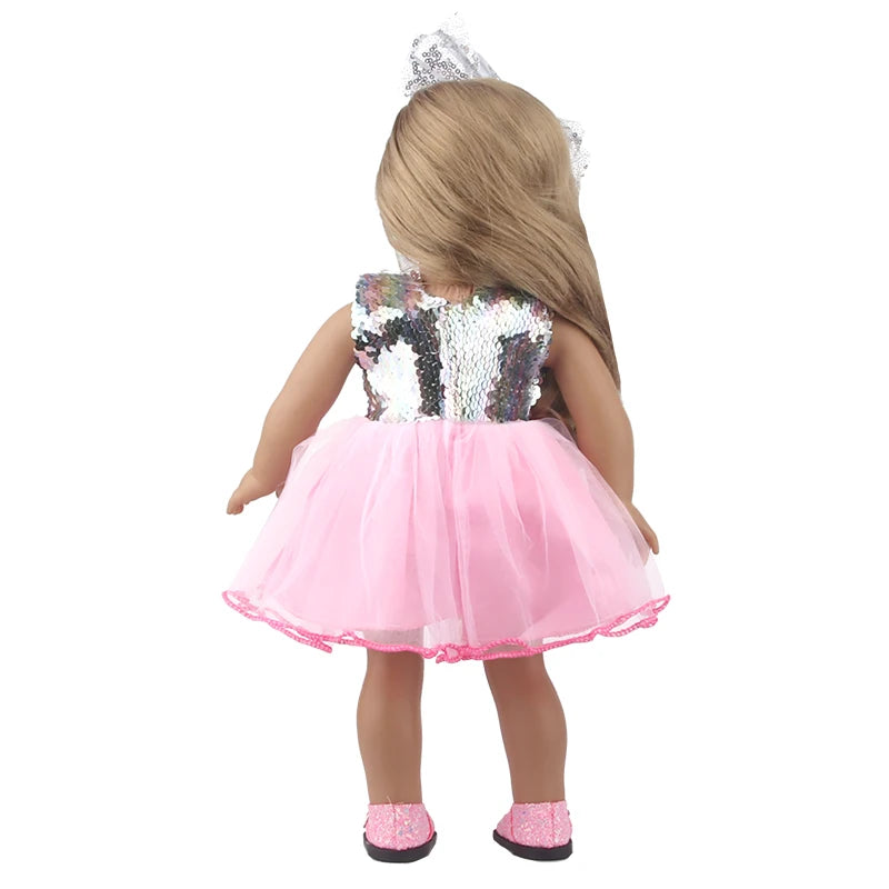 American 18 Inch Girl Doll Sequins Skirt Clothes Shining Cute Mini Dress For 43cm Baby New Born,OG,DIY Doll Accessories Toy