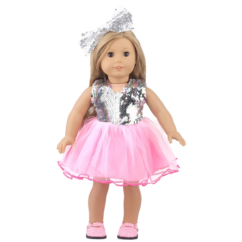 American 18 Inch Girl Doll Sequins Skirt Clothes Shining Cute Mini Dress For 43cm Baby New Born,OG,DIY Doll Accessories Toy