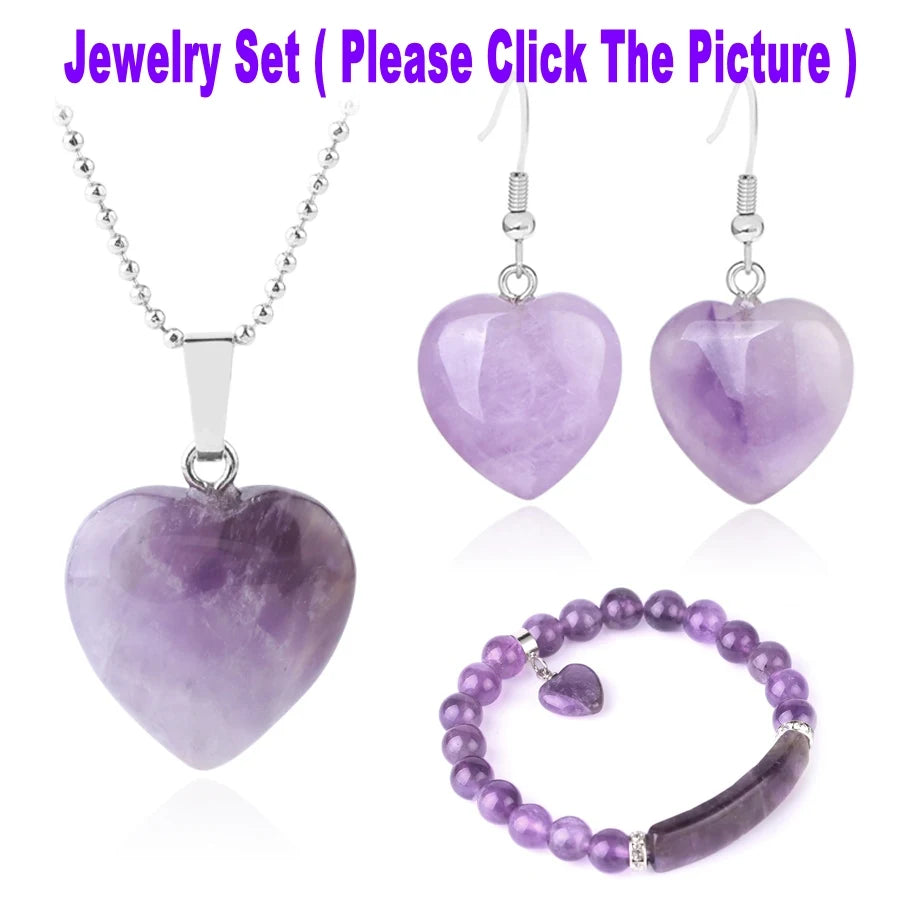 CSJA Heart Crystals Natural Stone Necklaces  Pendants Women Carnelian Pink Quartz Clear Amethysts Crystal Healing Necklace E594