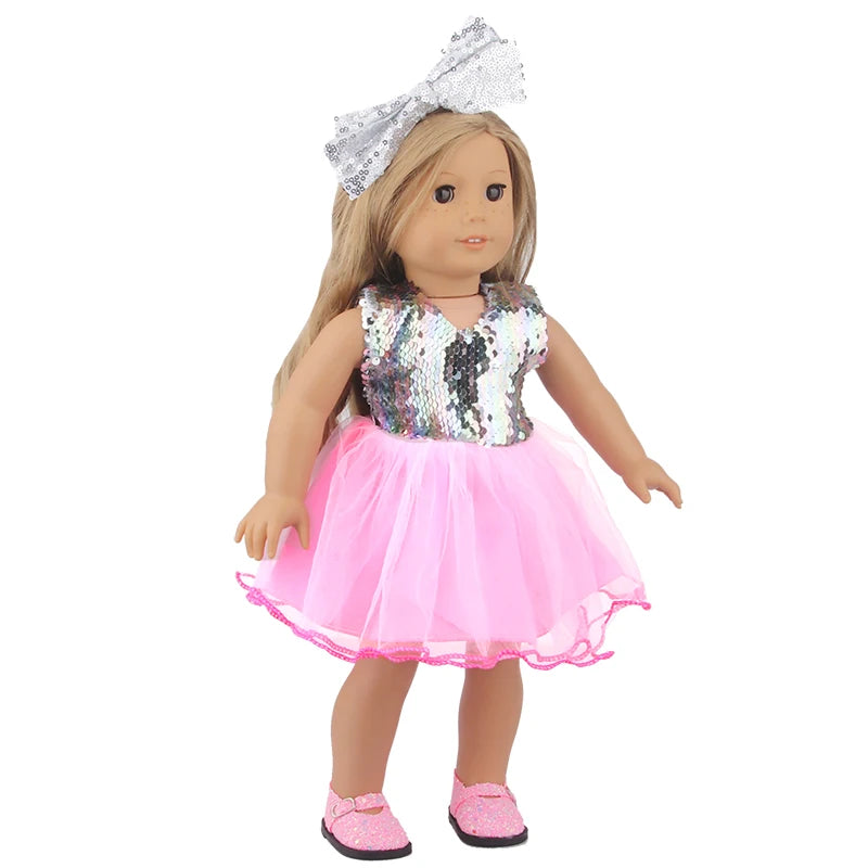 American 18 Inch Girl Doll Sequins Skirt Clothes Shining Cute Mini Dress For 43cm Baby New Born,OG,DIY Doll Accessories Toy