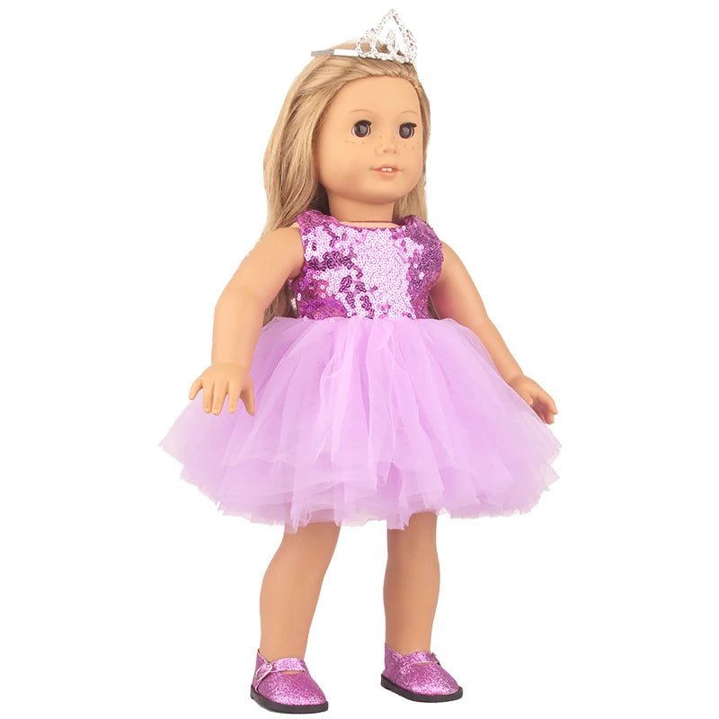 American 18 Inch Girl Doll Sequins Skirt Clothes Shining Cute Mini Dress For 43cm Baby New Born,OG,DIY Doll Accessories Toy