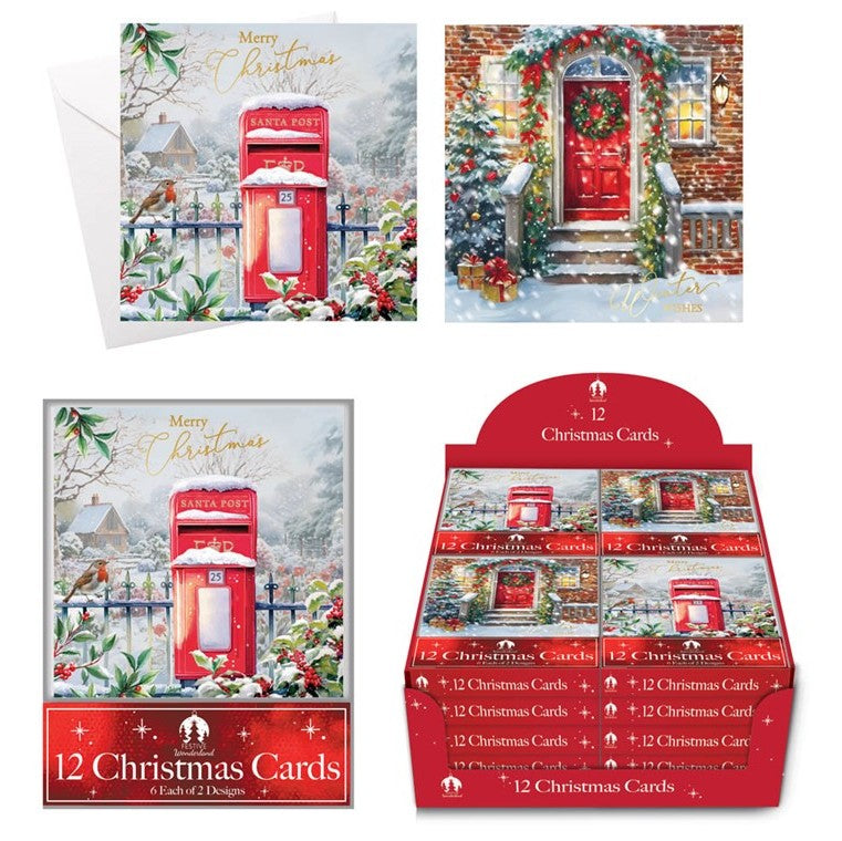 Acetate Post Box & Door 12 XMAS Cards