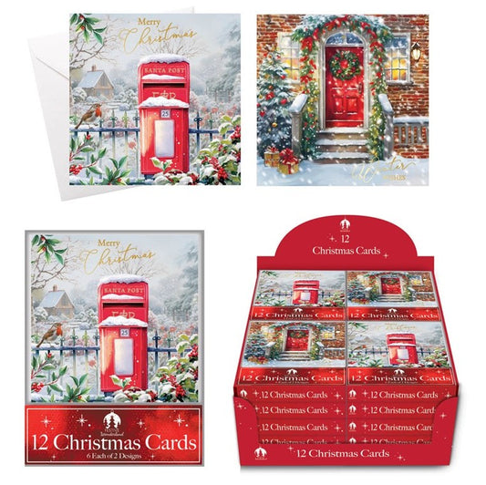 Acetate Post Box & Door 12 XMAS Cards