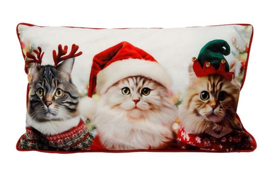 Christmas Cat In Hat Cushion 30x50cm