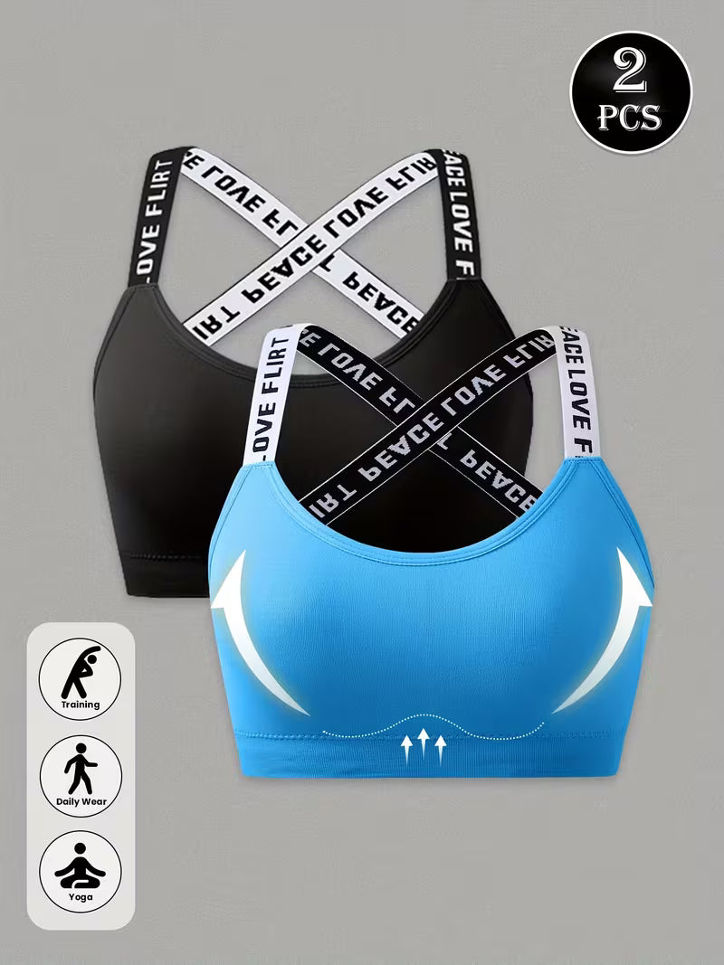 2pcs Women's Letter Print Strapless Backless Sexy Sports Bras