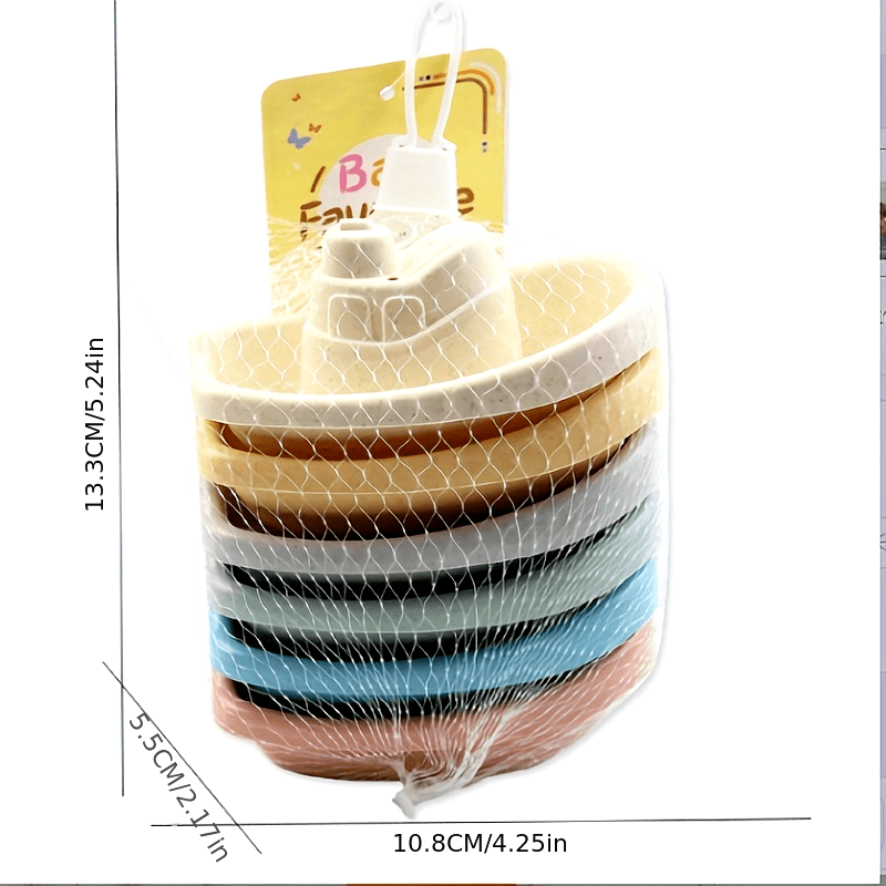 [Fun Sailing Toy] 6pcs Stacking Toy Set | Sailing Small Boats, Stacking Cups, Early Education Building Blocks, And Children's Bath And Beach Toys