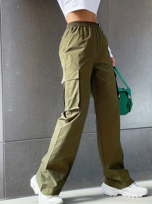 Durable & Stylish Wide-Leg Women's Cargo Pants - Ample Pockets, All-Season Wear, Easy Care
