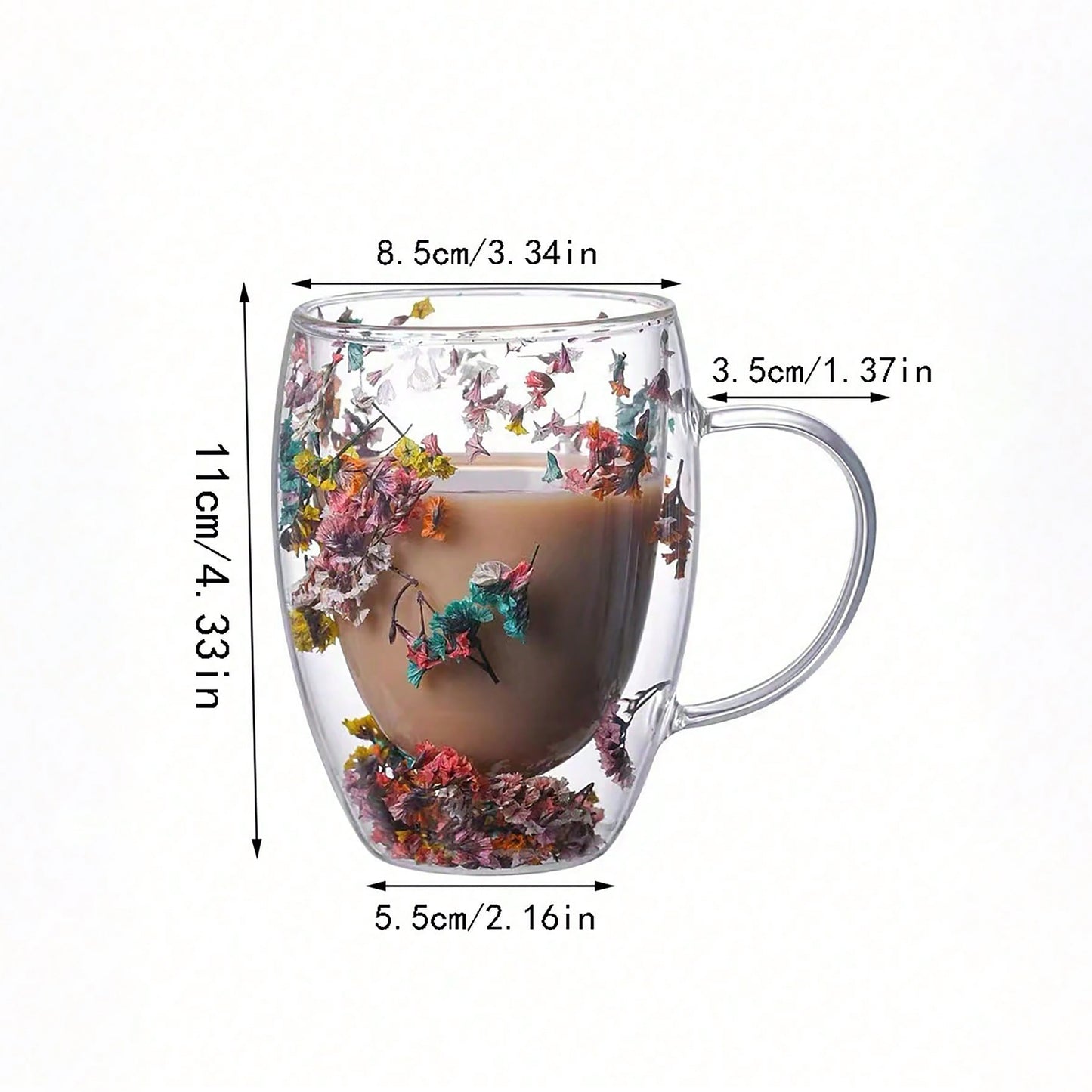 1pc Elegant Double-Walled Glass Coffee Mug with Dried Flower Detail - Thermal Insulated Drinkware for All Seasons - Ideal Birthday Present