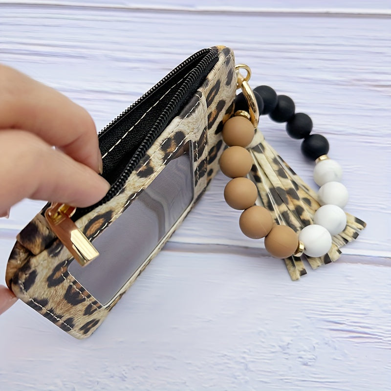 1pc Stylish Leopard Sun Flower Cow Pattern Silicone Bangle - Western Cowboy Bag Bead Keychain, Ladies Wallet Card Holder, Fashionable Key Ring with Unique Design and Colorful Pattern