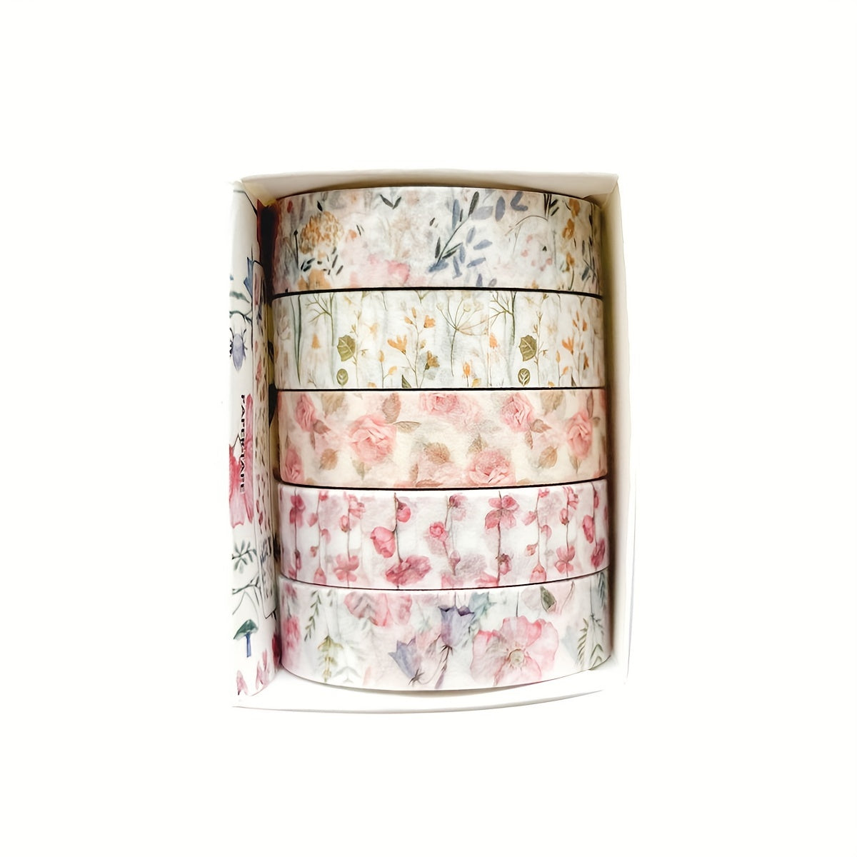 5 Rolls of Washi Tape Flower Series Tear-Off Traceless Decorative Sticker Tape Suitable for Diaries, Photo Albums, Schedules and Party Decorations