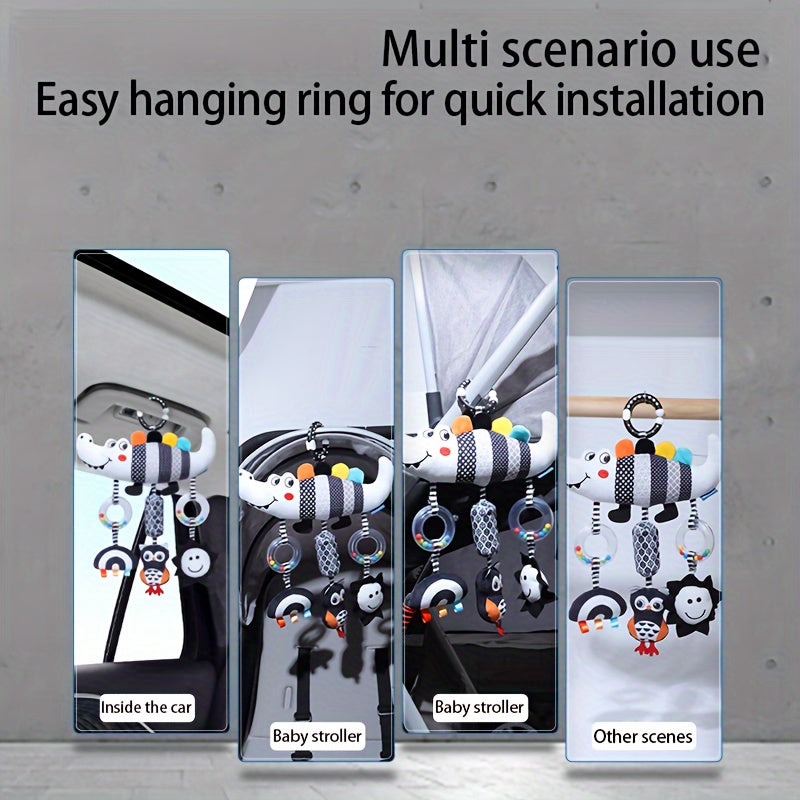 [Soft Animal Plush Toys] Soft Black and White Animal Wind Chime Plush Toys | for Baby Car Seat & Stroller, Hanging Rattle Toys | Ideal Christmas Gift for Infants 0-3 Years Old, Chinese Mainland Origin