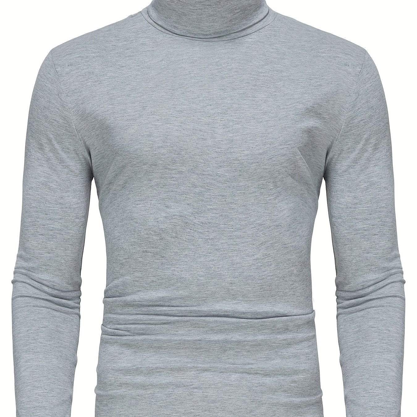 Fashionable White Base Layer Solid Color High Neck Men's Long Sleeve T-Shirt