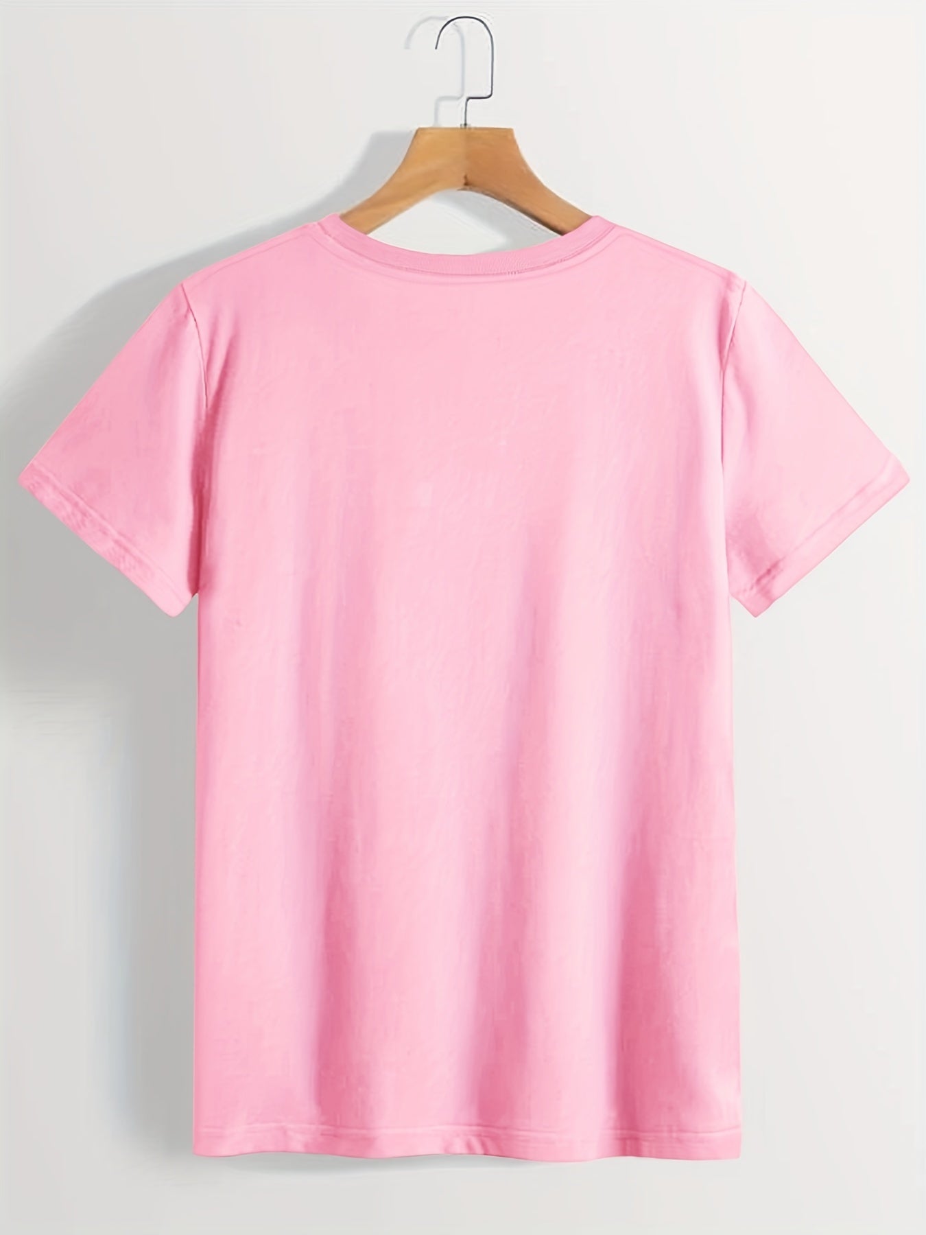 Plus Size Face Print Short Sleeve T-shirt, Women's Plus Slight Stretch Round Neck Casual Tee