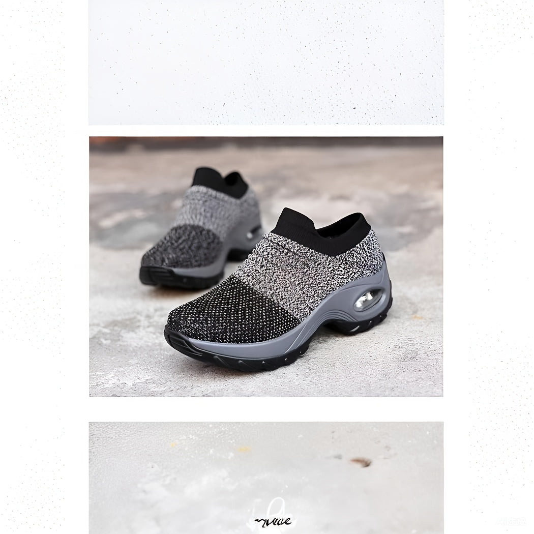 Women's Casual Sneakers - Geometric Pattern, Fabric Upper with PU Sole - Summer Footwear | Breathable & Lightweight | Pull On Low Top Design